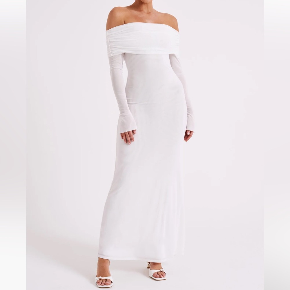 Meshki Josie Off Shoulder Mesh Maxi Dress - Ivory